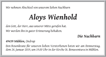 Anzeige von Aloys Wienhold von OM-Medien