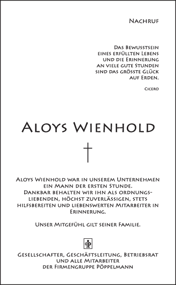 Anzeige von Aloys Wienhold von OM-Medien