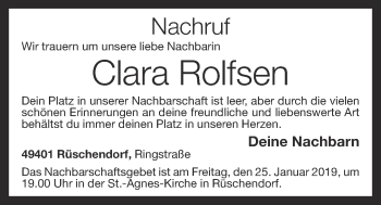 Anzeige von Clara Rolfsen von OM-Medien