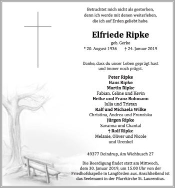 Anzeige von Elfriede Ripke von OM-Medien