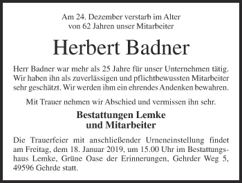 Anzeige von Herbert Badner von OM-Medien