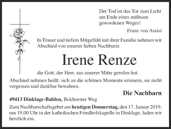 Anzeige von Irene Renze von OM-Medien