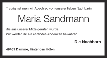 Anzeige von Maria Sandmann von OM-Medien