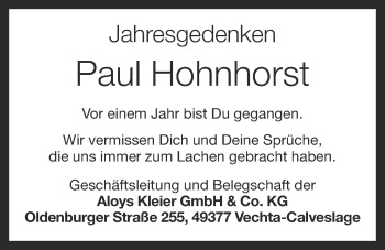 Anzeige von Paul Hohnhorst von OM-Medien