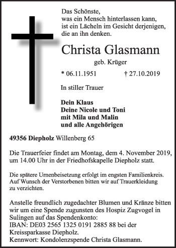 Anzeige von Christa Glasmann von OM-Medien