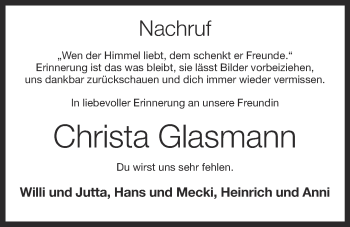 Anzeige von Christa Glasmann von OM-Medien