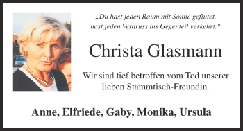 Anzeige von Christa Glasmann von OM-Medien