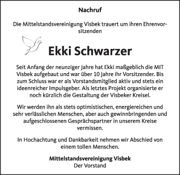 Anzeige von Ekki Schwarzer von OM-Medien