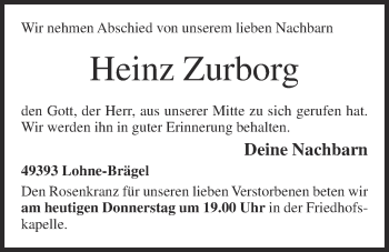 Anzeige von Heinz Zurborg von OM-Medien