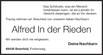 Anzeige von Alfred In der Rieden von OM-Medien