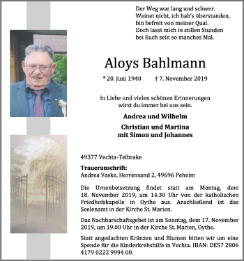 Anzeige von Aloys Bahlmann von OM-Medien