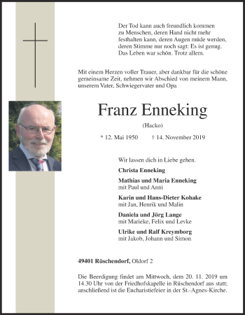 Anzeige von Franz Enneking von OM-Medien