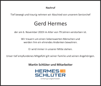 Anzeige von Gerd Hermes von OM-Medien