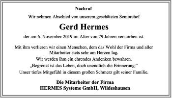 Anzeige von Gerd Hermes von OM-Medien