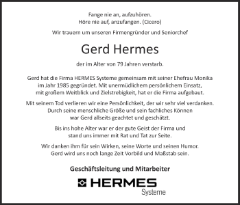 Anzeige von Gerd Hermes von OM-Medien