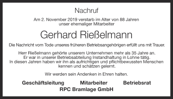 Anzeige von Gerhard Rießelmann von OM-Medien