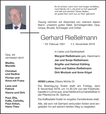 Anzeige von Gerhard Rießelmann von OM-Medien