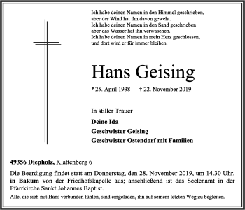 Anzeige von Hans Geising von OM-Medien