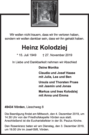 Anzeige von Heinz Kolodziej von OM-Medien