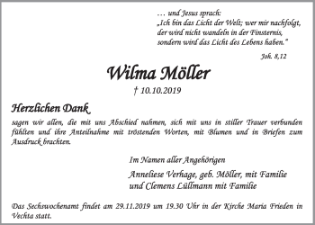 Anzeige von Wilma Möller von OM-Medien