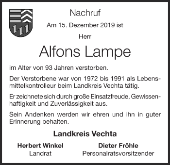 Anzeige von Alfons Lampe von OM-Medien