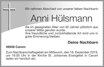 Anzeige von Anni Hülsmann von OM-Medien