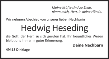 Anzeige von Hedwig Heseding von OM-Medien