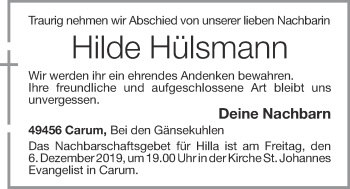 Anzeige von Hilde Hülsmann von OM-Medien