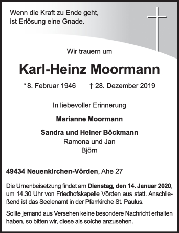 Anzeige von Karl-Heinz Moormann von OM-Medien