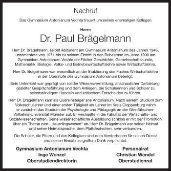 Anzeige von Paul Brägelmann von OM-Medien