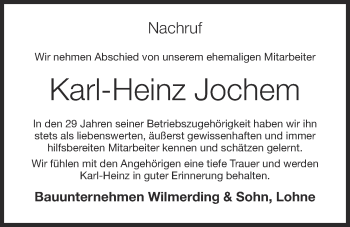 Anzeige von Karl-Heinz Jochem von OM-Medien