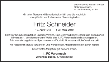 Anzeige von Fritz Schneider von OM-Medien