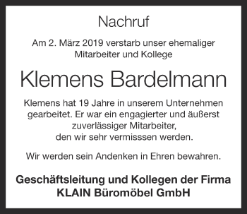 Anzeige von Klemens Bardelmann von OM-Medien