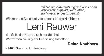 Anzeige von Leni Reuwer von OM-Medien