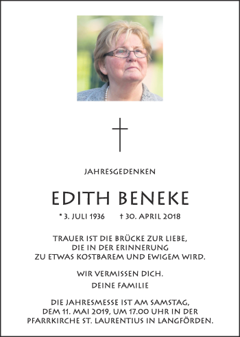 Anzeige von Edith Beneke von OM-Medien