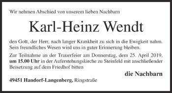 Anzeige von Karl-Heinz Wendt von OM-Medien