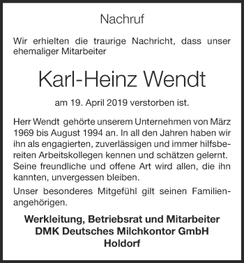 Anzeige von Karl-Heinz Wendt von OM-Medien