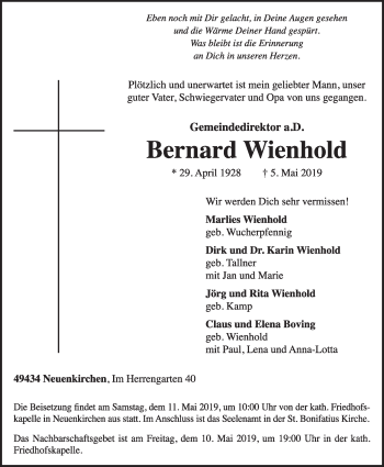 Anzeige von Bernard Wienhold von OM-Medien