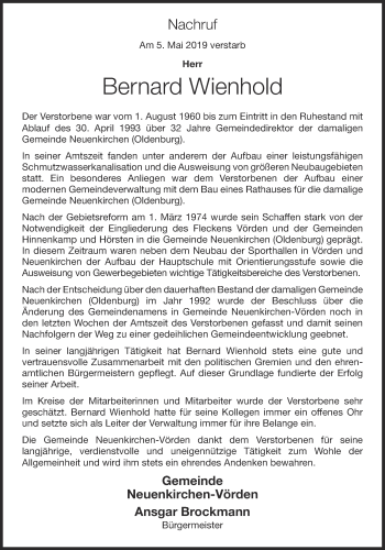 Anzeige von Bernard Wienhold von OM-Medien