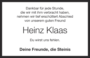 Anzeige von Heinz Klaas von OM-Medien