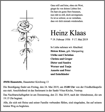 Anzeige von Heinz Klaas von OM-Medien