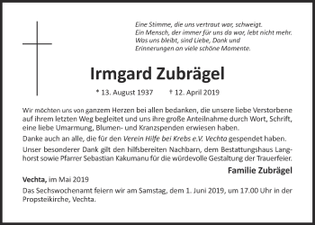 Anzeige von Irmgard Zubrägel von OM-Medien