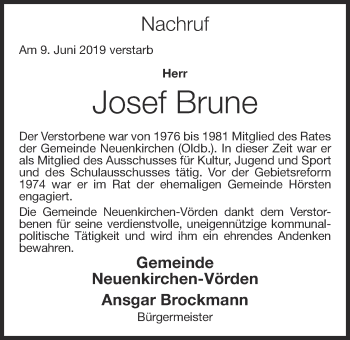 Anzeige von Josef Brune von OM-Medien