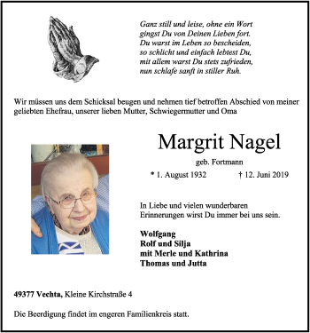 Anzeige von Margrit Nagel von OM-Medien