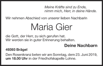 Anzeige von Maria Gier von OM-Medien