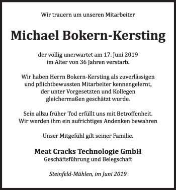 Anzeige von Michael Bokern-Kersting von OM-Medien