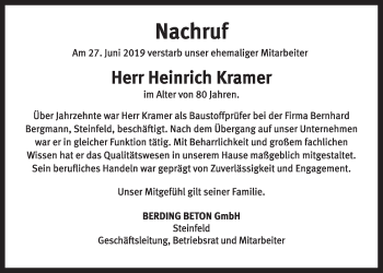 Anzeige von Heinrich Kramer von OM-Medien