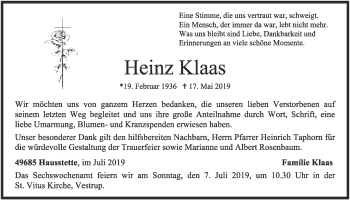 Anzeige von Heinz Klaas von OM-Medien