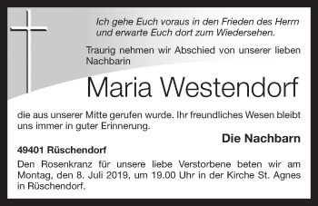 Anzeige von Maria Westendorf von OM-Medien