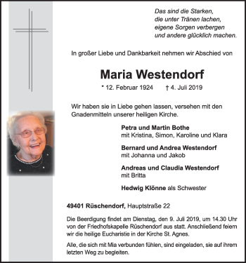 Anzeige von Maria Westendorf von OM-Medien